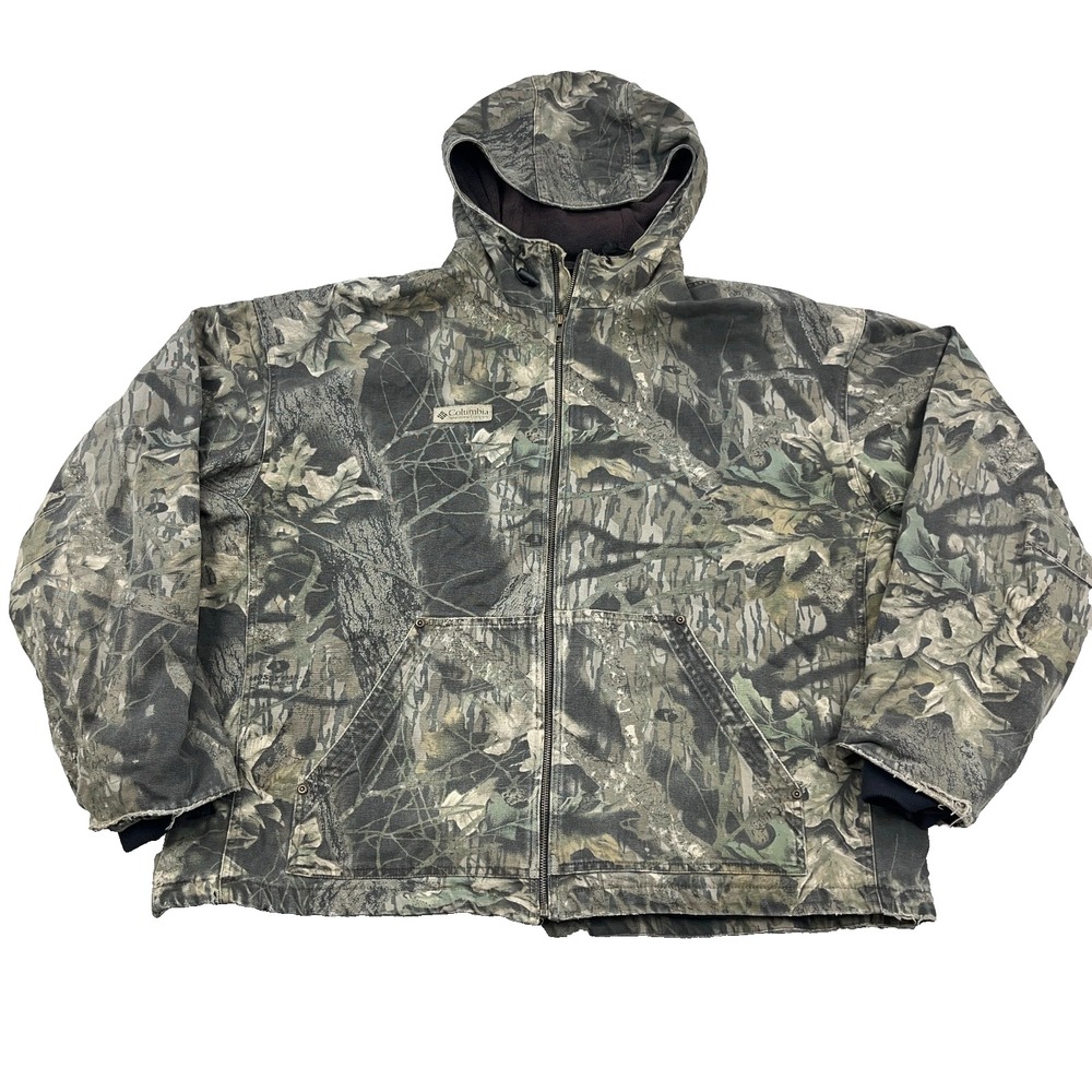 Vintage Columbia Jacket Men XXL 2XL Camo Mossy Oak Duck Canvas Hooded Y2K